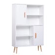 HOMCOM - Bibliothèque scandinave 4 niches + 2 placards avec étagère dim. 80L x 24l x 123H cm pieds effilés inclinés bois massif panneaux particules blanc - vignette