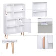 HOMCOM - Bibliothèque scandinave 4 niches + 2 placards avec étagère dim. 80L x 24l x 123H cm pieds effilés inclinés bois massif panneaux particules blanc - vignette