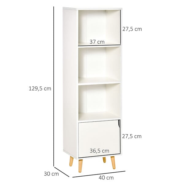 HOMCOM - Meuble de rangement colonne design scandinave - 3 niches, placard porte - piètement effilé incliné bois pin panneaux particules blanc - large