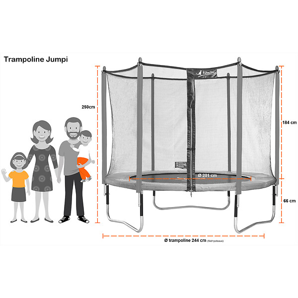 KANGUI - Trampoline jardin Ø 250 cm + échelle + kit d'ancrage - JUMPI 250 - Taupe/Vert - large