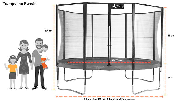 KANGUI - Trampoline Ø 430cm + filet de sécurité + échelle + bâche - PUNCHI 430 Vert - large