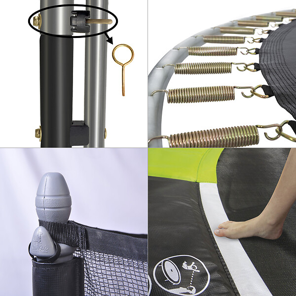 KANGUI - Trampoline Ø 430 cm + filet + échelle + kit d'ancrage - JUMPI 430 - Noir/Vert - large