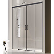 KASSANDRA - Paroi de douche 2 verres fixes + 2 portes coulissantes GLASÉ profil noir mat 180 cm - vignette