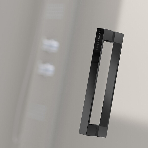 KASSANDRA - Paroi de douche 2 verres fixes + 2 portes coulissantes GLASÉ profil noir mat 180 cm - large
