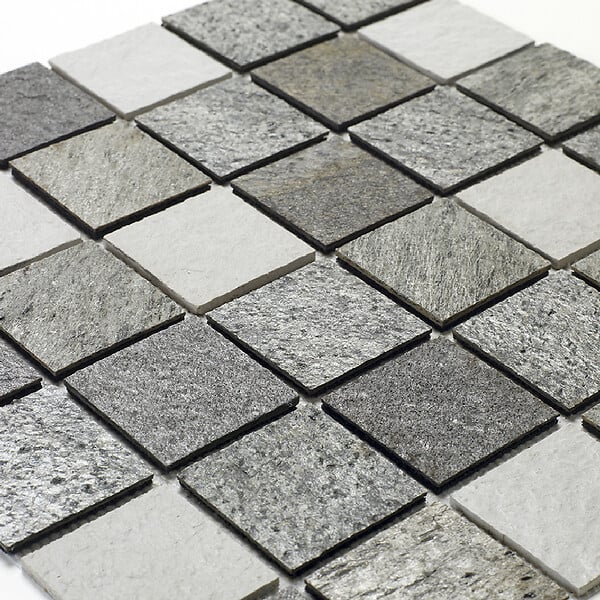 U-TILE - Mosaïque mixte résine & pierre 30 x 30 cm - carreau 5 x 5 cm mixte pierre et résine blanche - large