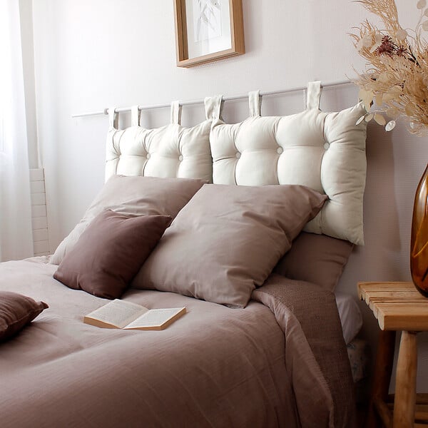 C MA DECO - Tête de lit 70x45cm avec pattes boutonnées coloris écru - large