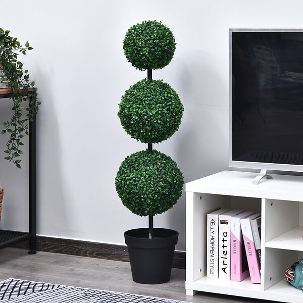 OUTSUNNY - Buis artificiel topiaire artificielle en forme de boules dim. à˜ 30 x 112H cm vert - large
