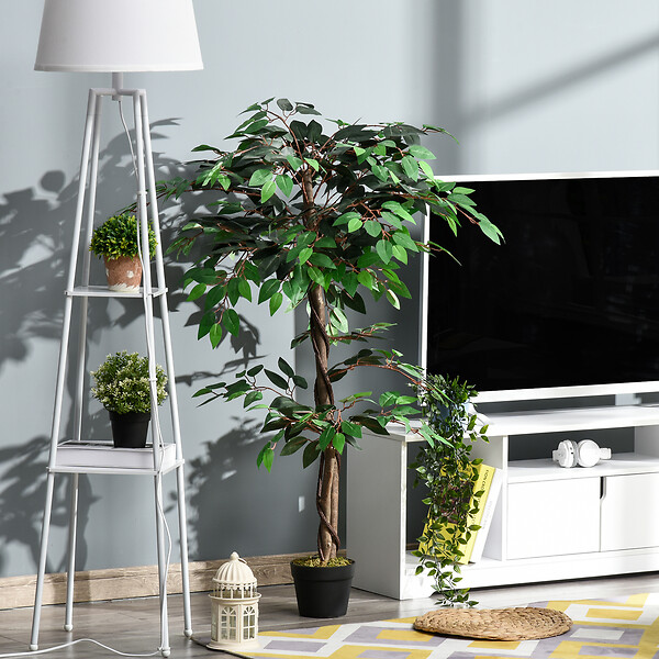 OUTSUNNY - Arbre artificiel plante artificiel ficus hauteur 1,2 m tronc branches liane lichen feuilles grand réalisme pot inclus - large