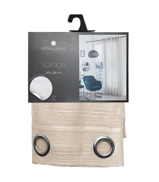ATMOSPHERA - Voilage à œillets Beige Lin tissage à rayures 140 x 240 cm - large