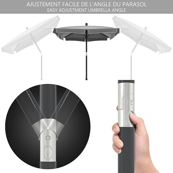 VOUNOT - Parasol rectangulaire 2x1.25m avec housse de protection gris - large