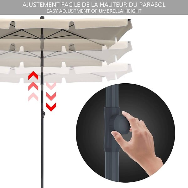 VOUNOT - Parasol rectangulaire 2x1.25m avec housse de protection beige - large