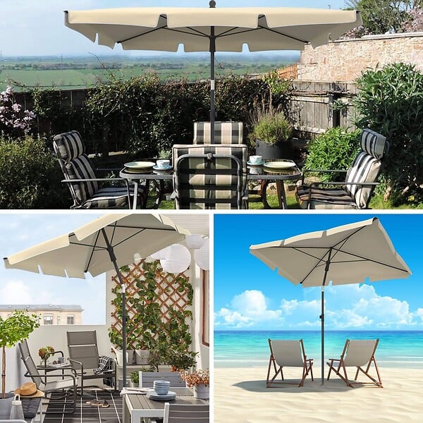 VOUNOT - Parasol rectangulaire 2x1.25m avec housse de protection beige - large