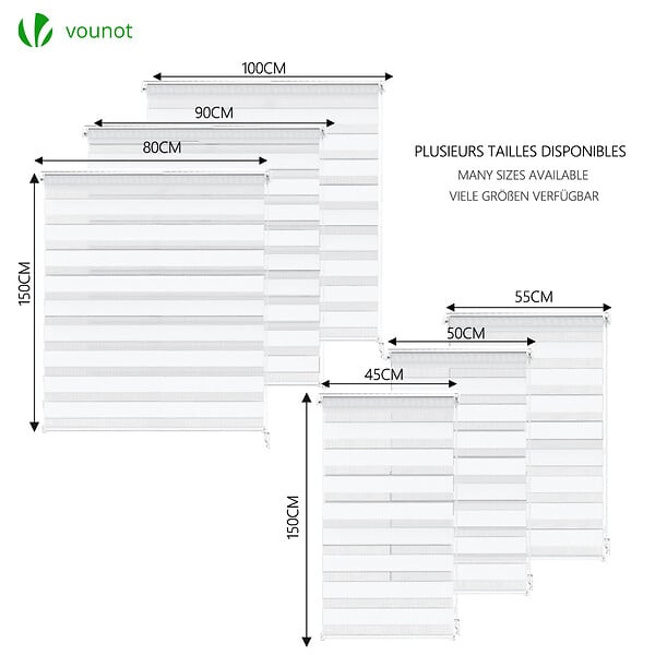 VOUNOT - Store enrouleur jour nuit double 50x150cm Blanc - large
