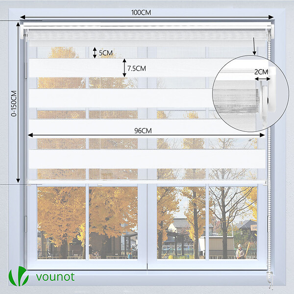 VOUNOT - Store enrouleur jour nuit double 100x150cm Blanc - large
