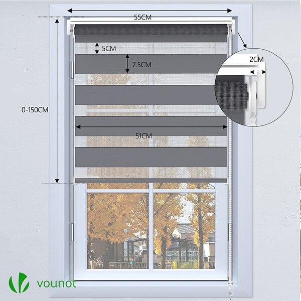 VOUNOT - Store enrouleur jour nuit double 55x150cm Gris - large