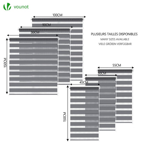 VOUNOT - Store enrouleur jour nuit double 55x150cm Gris - large
