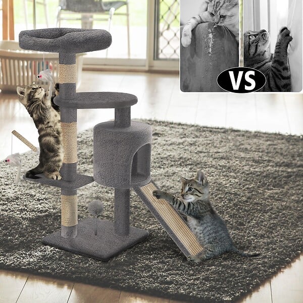 VOUNOT - Arbre à Chat 112cm avec Griffoir Plateforme Niche L Gris - large