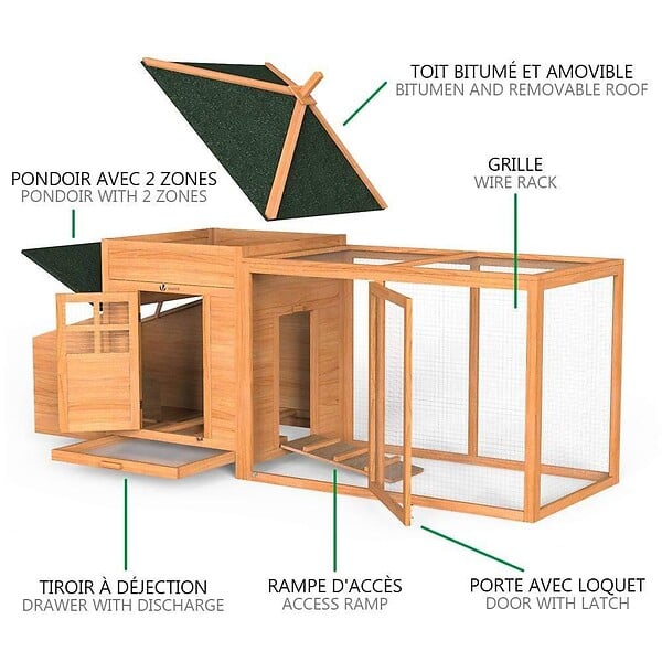 VOUNOT - Grand poulailler en Bois avec Pondoir et Perchoir - large
