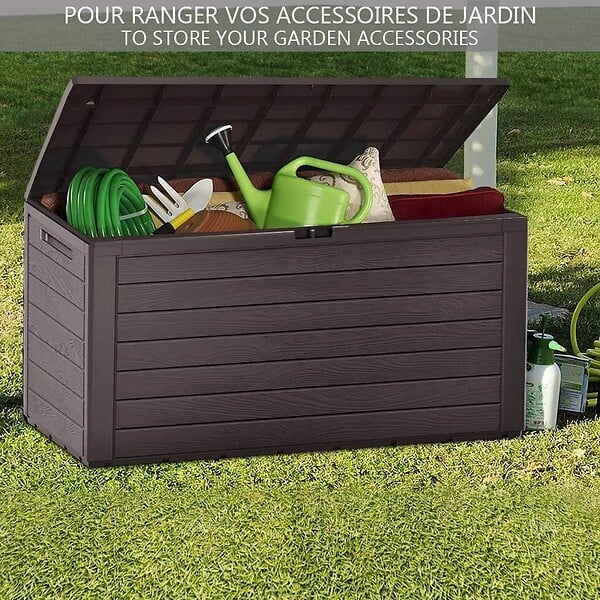 VOUNOT - Coffre de Rangement Exterieur 280L  en PP 116x44x55CM Style Bois Marron - large