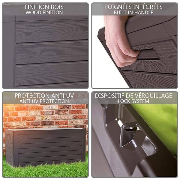 VOUNOT - Coffre de Rangement Exterieur 280L  en PP 116x44x55CM Style Bois Marron - large