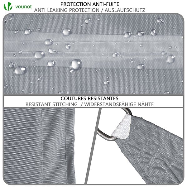 VOUNOT - Voile d’ombrage Rectangulaire Imperméable Polyester avec Corde 3x5m Gris - large