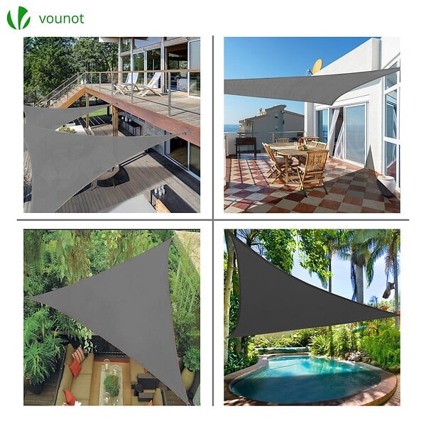 VOUNOT - Voile d ombrage Triangle HDPE avec 19 pcs kit de montage 3x3x3m Gris - large