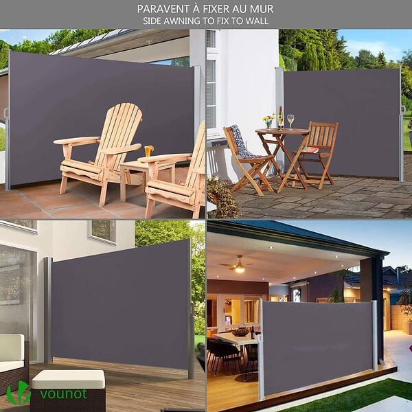 VOUNOT - Paravent retractable avec housse de protection 1.8x3m Anthracite - large