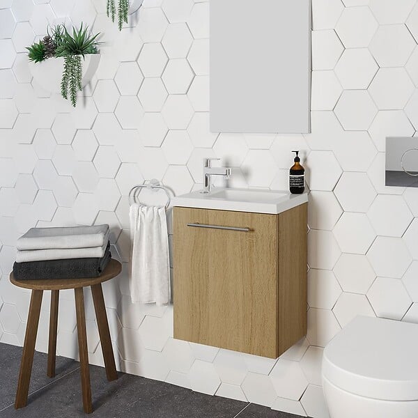 ALLIBERT - Ensemble meuble lave-mains avec miroir BELEM PACK - L 40 x H 51 x P 25 cm - 40 cm- couleur chêne - large