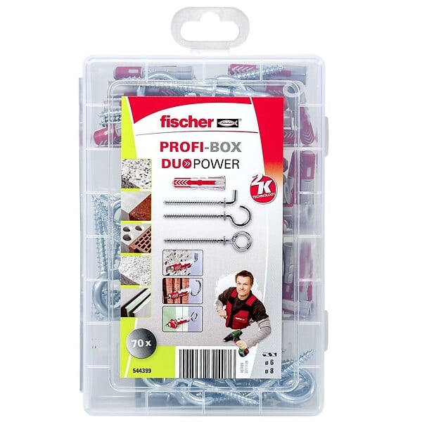 FISCHER - Cheville tous matériaux DuoPower + crochets - 70 pièces - large