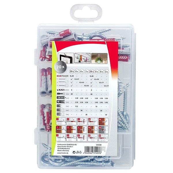 FISCHER - Cheville tous matériaux DuoPower + crochets - 70 pièces - large