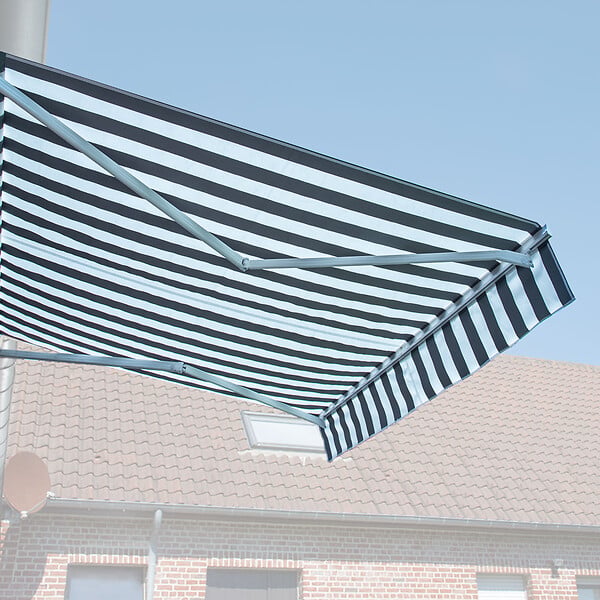 HAPPY GARDEN - Store banne SAULE 3,95 × 3m - Toile rayée blanche/grise et structure blanche - large