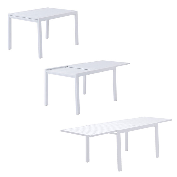 HAPPY GARDEN - Salon de jardin VENEZIA extensible 132/264 en aluminium blanc - 10 places - large