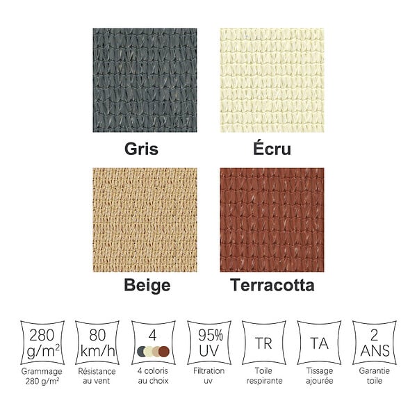 COTE STORE - Voile d'ombrage 3 x 3 m carré 280g/m² - Haute densité résistante au vent - Tissu micro-aéré - Écru - large