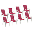 HAPPY GARDEN - Lot de 8 chaises MARBELLA en textilène rose - aluminium blanc - vignette