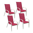 HAPPY GARDEN - Lot de 4 chaises MARBELLA en textilène rose - aluminium blanc - vignette