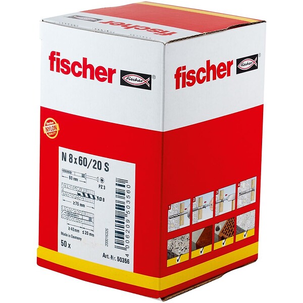 FISCHER - Cheville à frapper N 8x60- 20 S à collerette fraisée - large