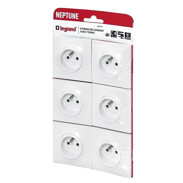 LEGRAND - Lot de 6 prises de courant avec terre Neptune - blanc - large