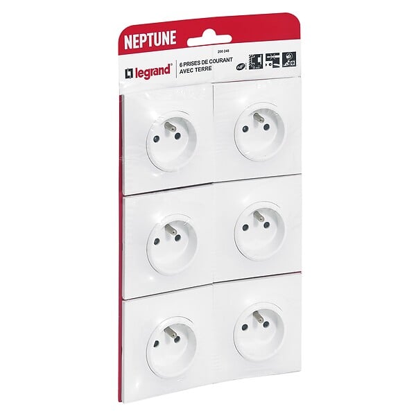LEGRAND - Lot de 6 prises de courant avec terre Neptune - blanc - large