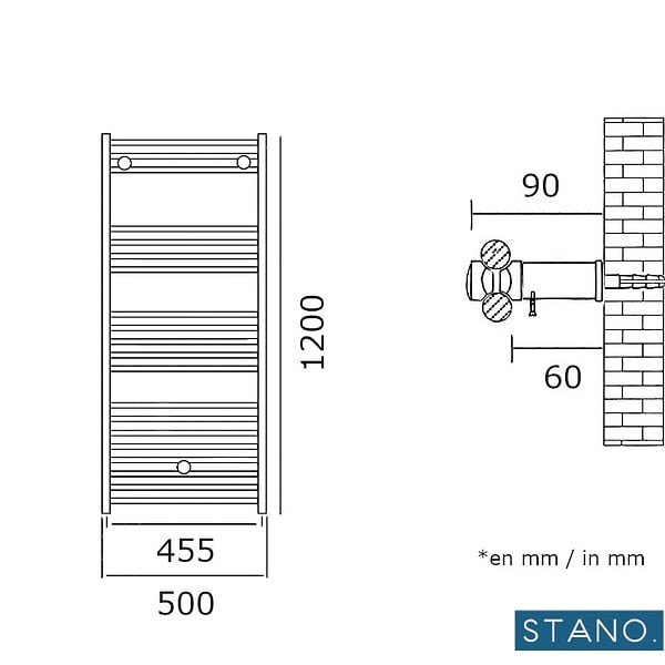 STANO - Radiateur sèche-serviettes eau chaude CODA 120 x 50 cm noir mat - large