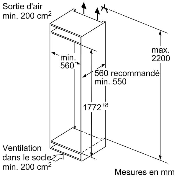 BOSCH - réfrigérateur combiné intégrable à glissières 267l - kiv86vse0 - large