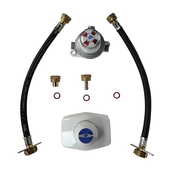 SOMATHERM FOR YOU - Ensemble détendeur gaz 1,3 Kg/h + inverseur avec lyres pour 2 bouteilles BUTANE - large