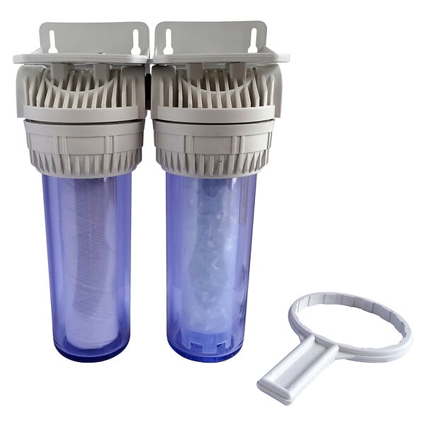 AQUAWATER - Filtre double avec cartouches de filtration et anticalcaire - 6 mois - large
