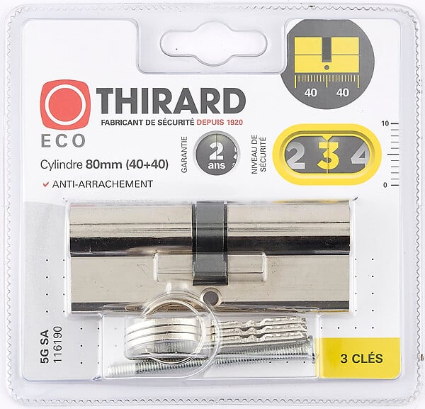THIRARD - Cylindre SA 40x40mm nickelé 3 clés - large