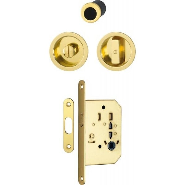 HOPPE - Serrure à condamnation rosace ronde pour porte coulissante intérieure avec manœuvres aluminium aspect laiton poli - large