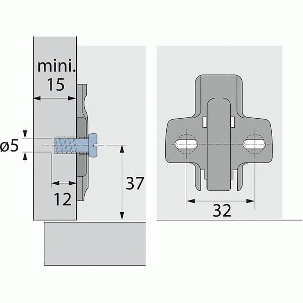 HETTICH - Embase cruciforme à  visser avec vis de fixation Direct 8099 D0 HV DBS Boite de 10 - large