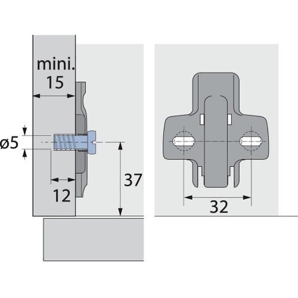 HETTICH - Embase cruciforme à  visser avec vis de fixation Direct 8099 D0 HV DBS Boite de 10 - large