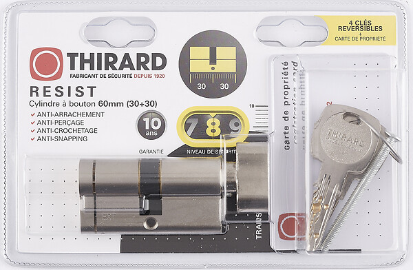 THIRARD - Cylindre TRANSIT 2 à bouton 30x30mm - large
