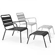 OVIALA - Lot 2 fauteuils relax avec repose-pieds métal gris et blanc - Palavas - vignette