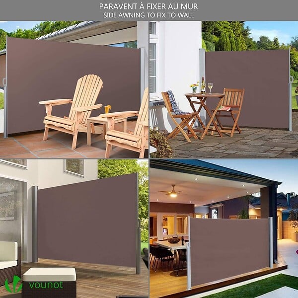 VOUNOT - Paravent retractable avec housse de protection 1.4x3m Marron - large