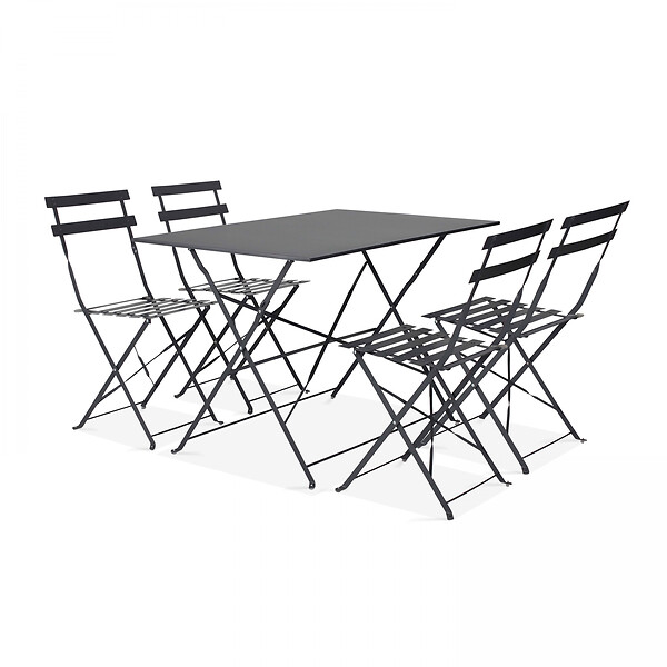 OVIALA - Table de jardin pliante acier gris 4 places - Rome - large